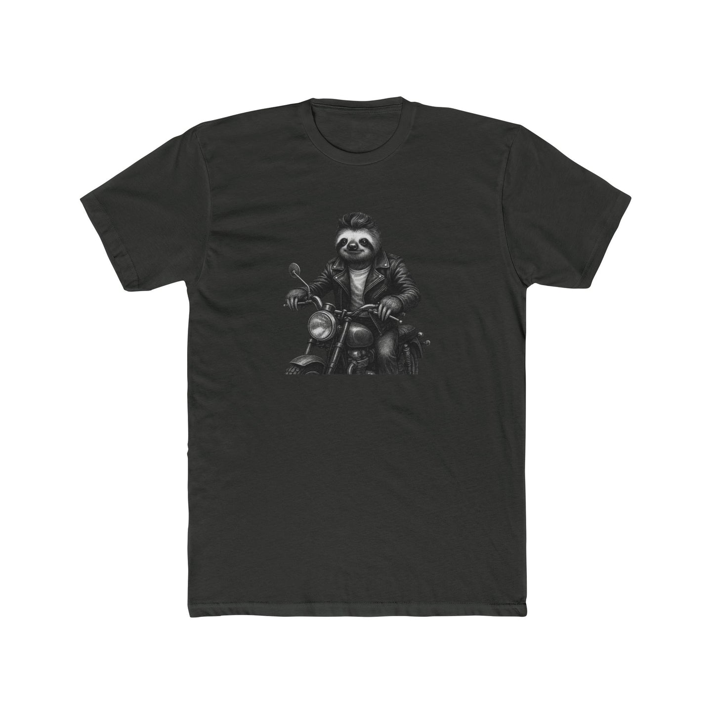 Biker Sloth Riding Motorcycle T-Shirt | Retro Monochrome Illustration