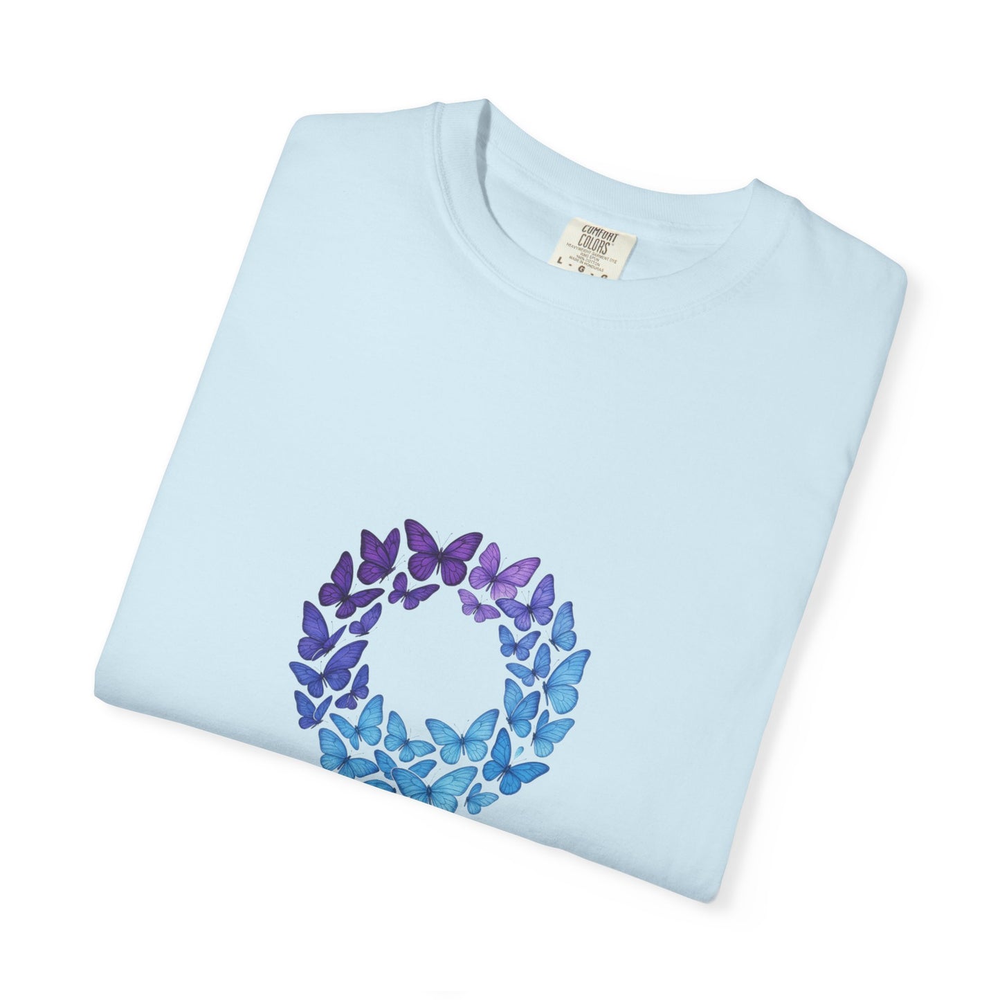 Blue Purple Butterfly Wreath T-shirt | Floral Circle Tee