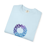 Blue Purple Butterfly Wreath T-shirt | Floral Circle Tee