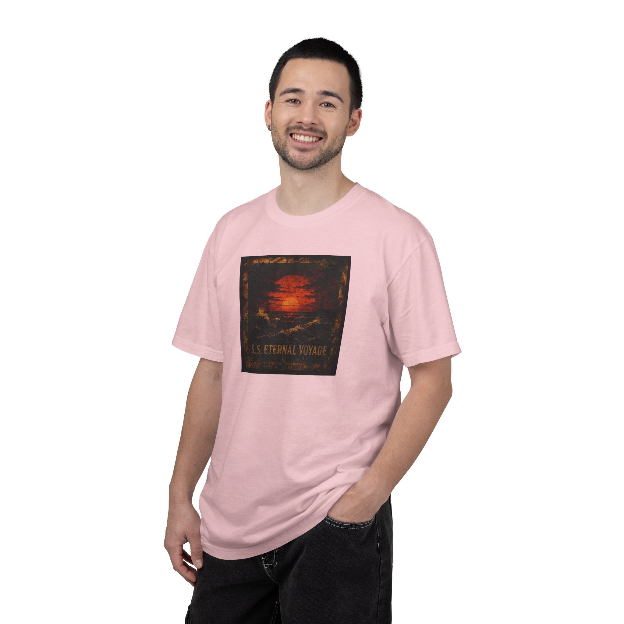 Eternal Voyage Sunset Illustration T-Shirt | Vintage Ocean Scene