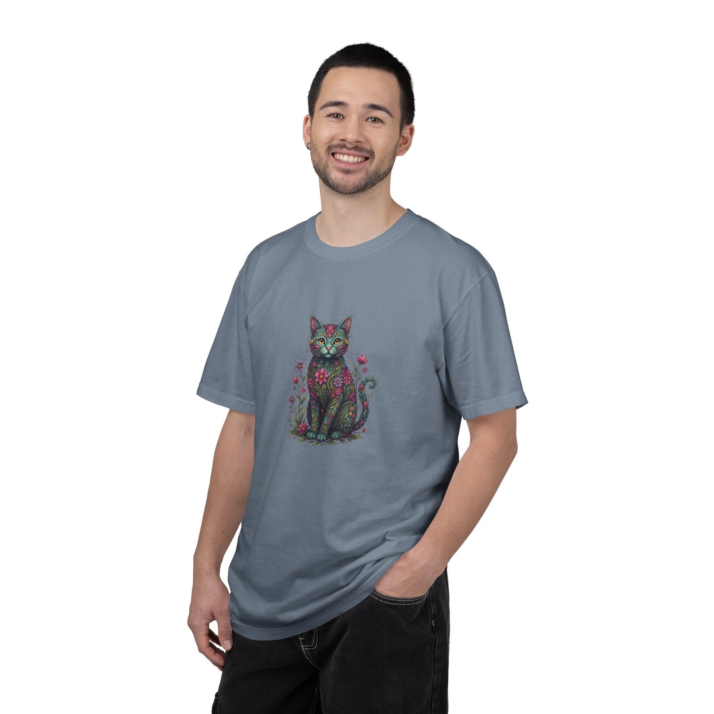 Floral Cat Illustration T-Shirt | Botanical Kitty Tee
