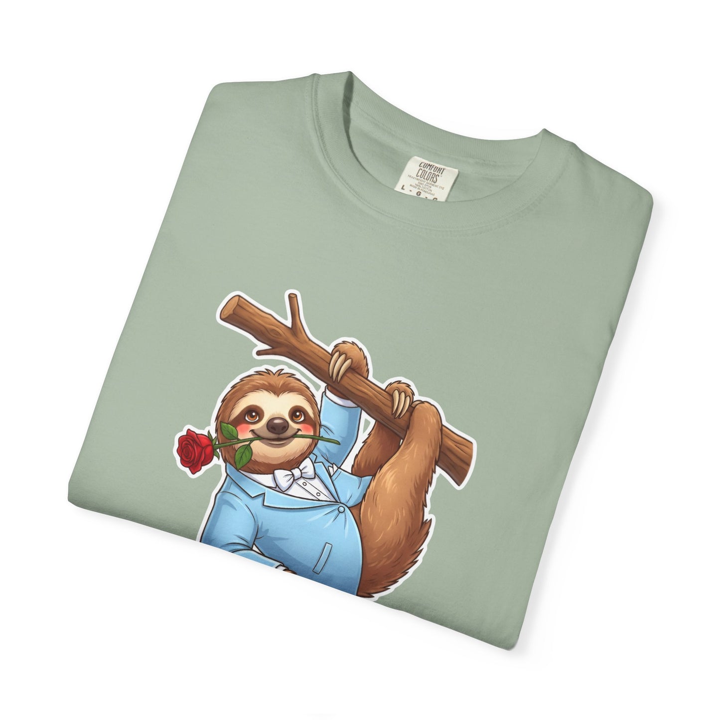 Sloth with Rose on Branch T-shirt | Cute Relaxed Animal Tee