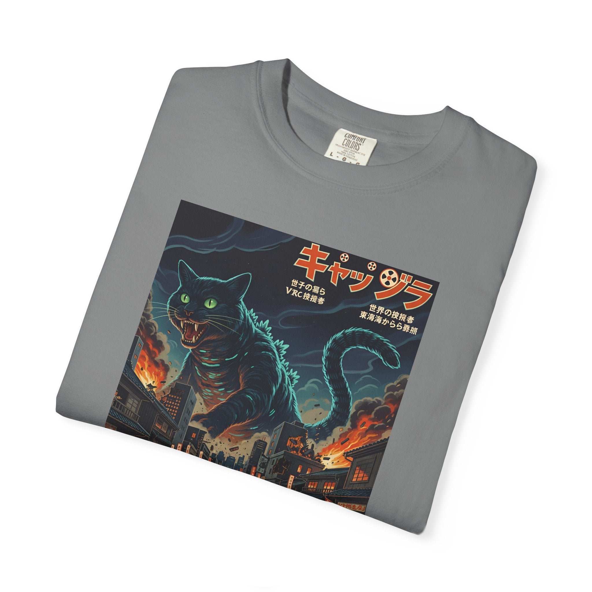 Giant Neon Cat Rampage T-Shirt | Retro City Kaiju Artwork