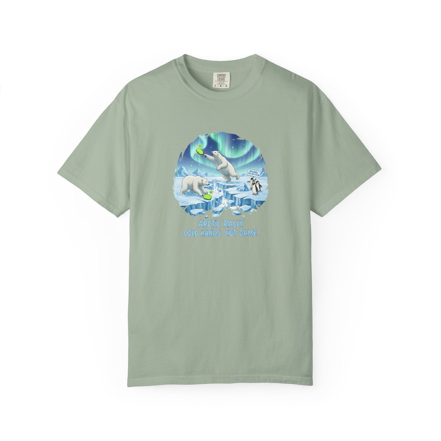 Arctic Rally Polar Bears Playing Pickleball T-Shirt | Northern Lights Illustration