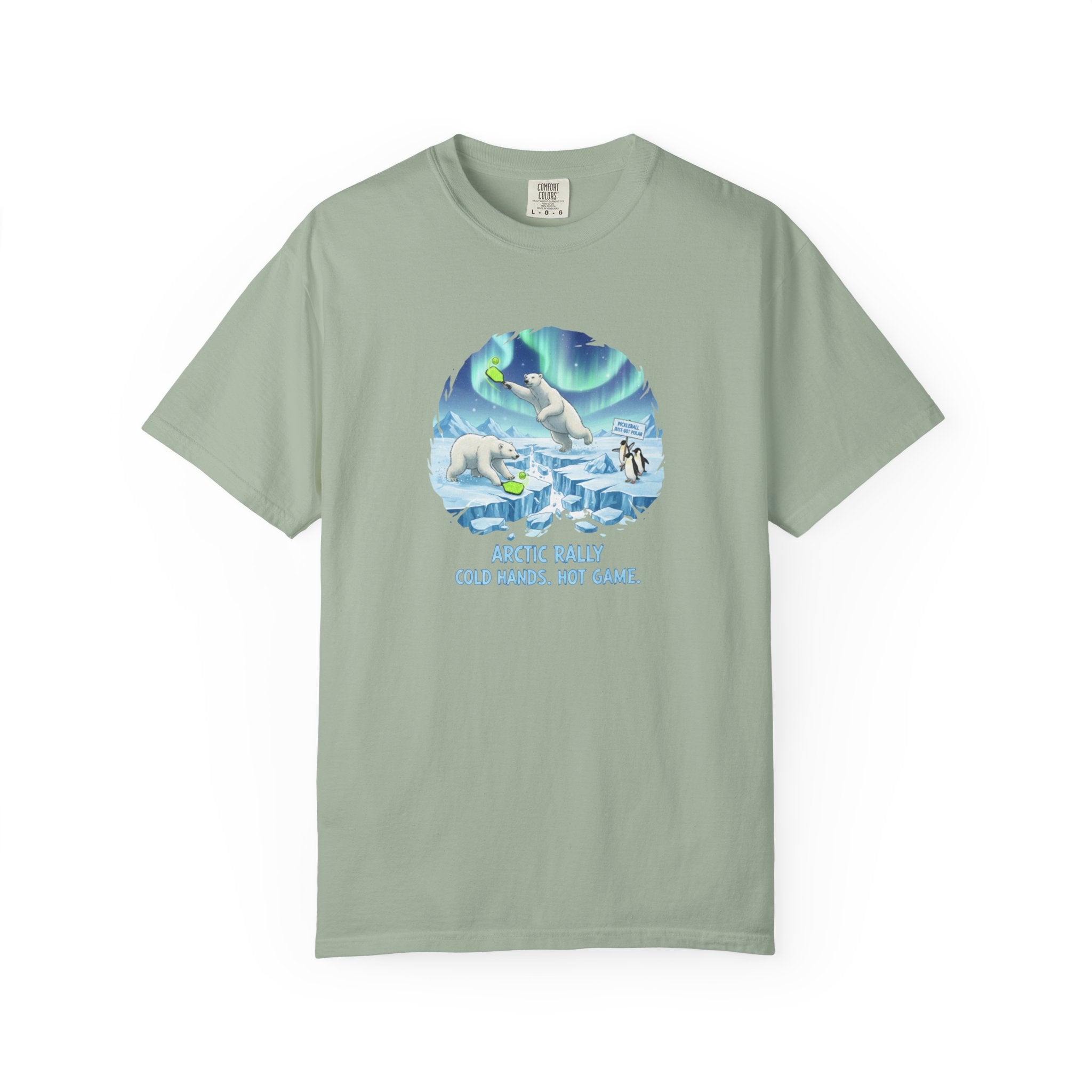 Arctic Rally Polar Bears Playing Pickleball T-Shirt | Northern Lights Illustration