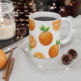 Orange Pattern Mug | Citrus Fruit Illustration, White Ceramic Coffee Cup