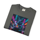 Neon Cyberpunk Capybara Cityscape T-Shirt | Futuristic Night Street Art