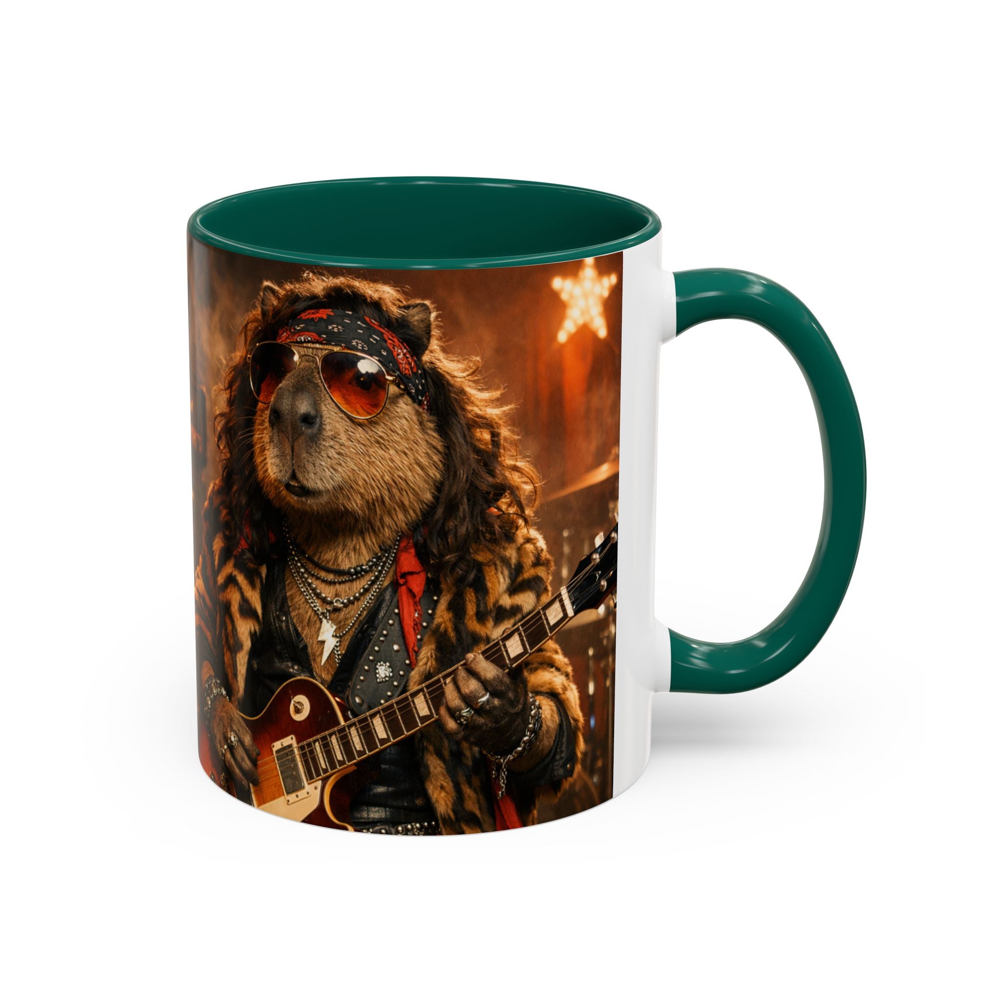 Rockstar Capybara with Guitar Mug | Color Accent Coffee Cup 11oz 15oz