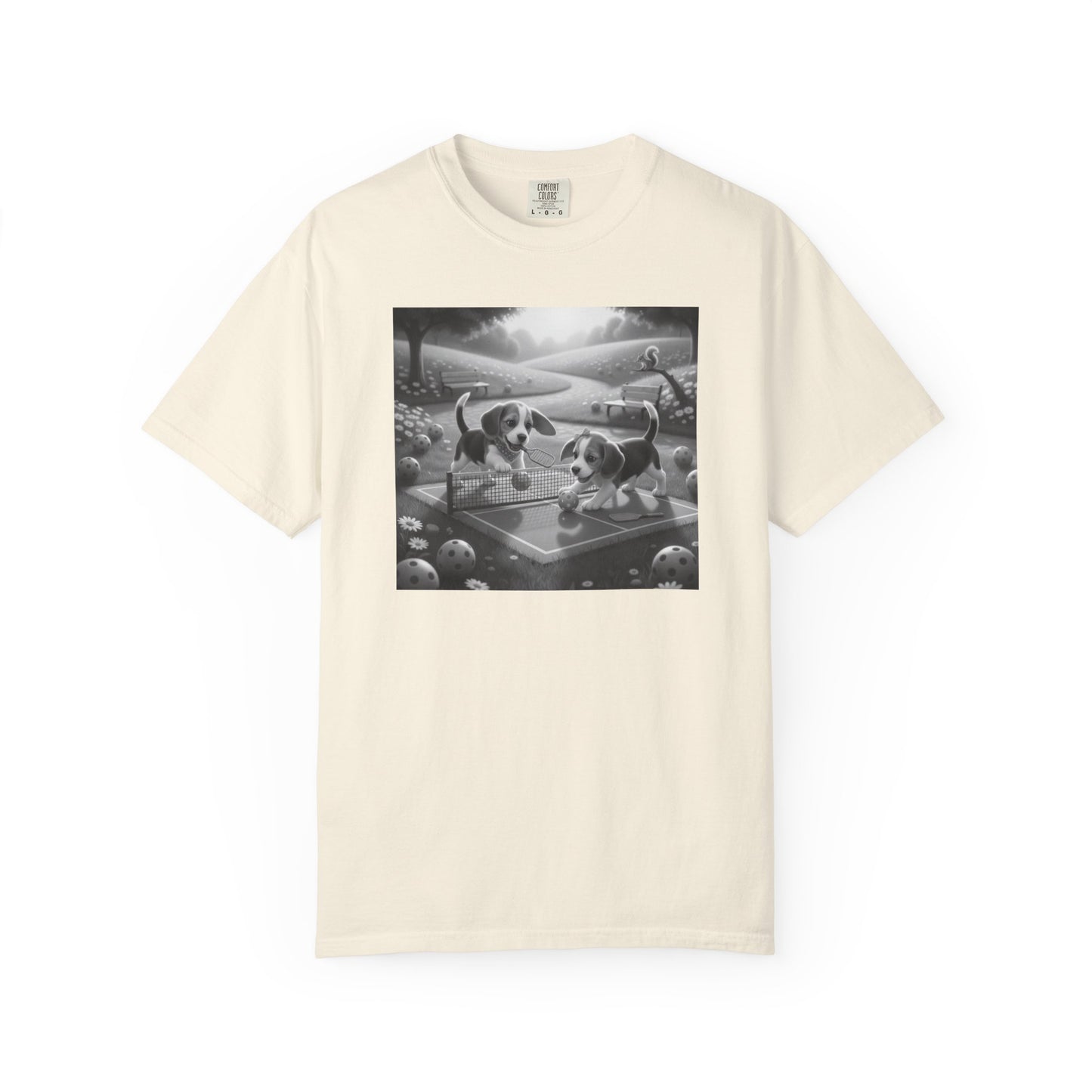 Pickleball Beagle Puppies T-shirt | Monochrome Dog Art