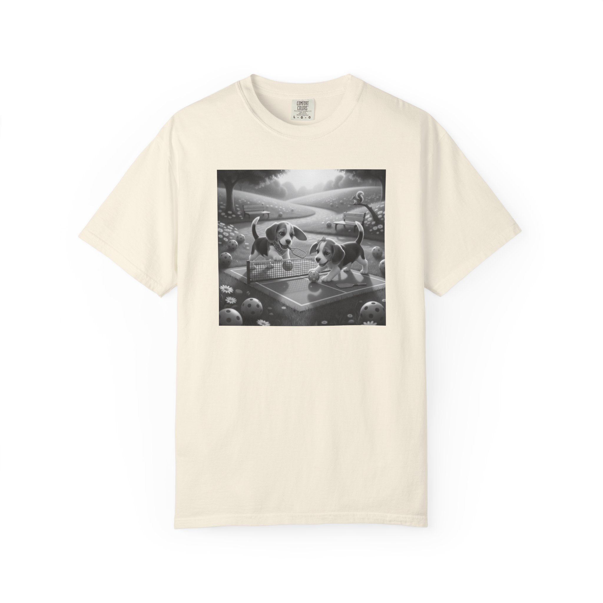 Pickleball Beagle Puppies T-shirt | Monochrome Dog Art