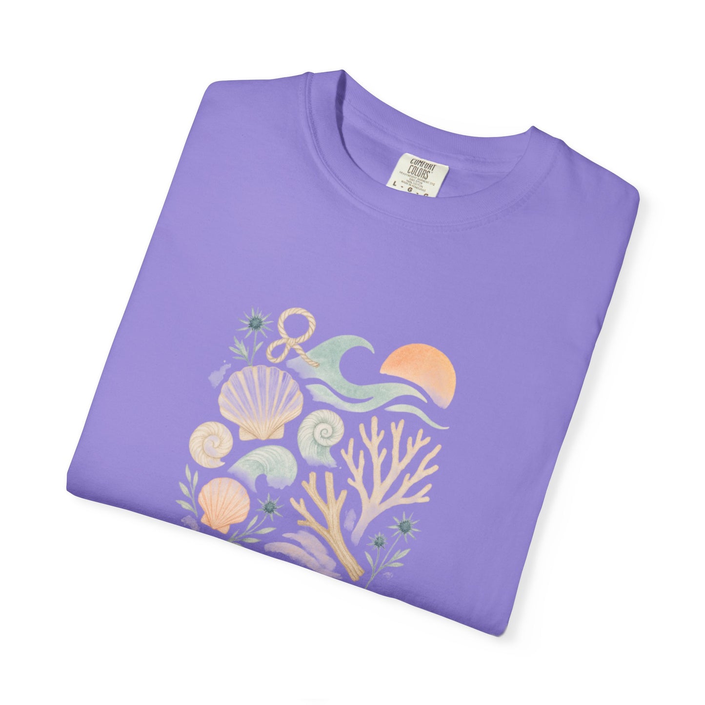 Coastal Seashells and Coral T-Shirt | Beach Wave Sunset Art