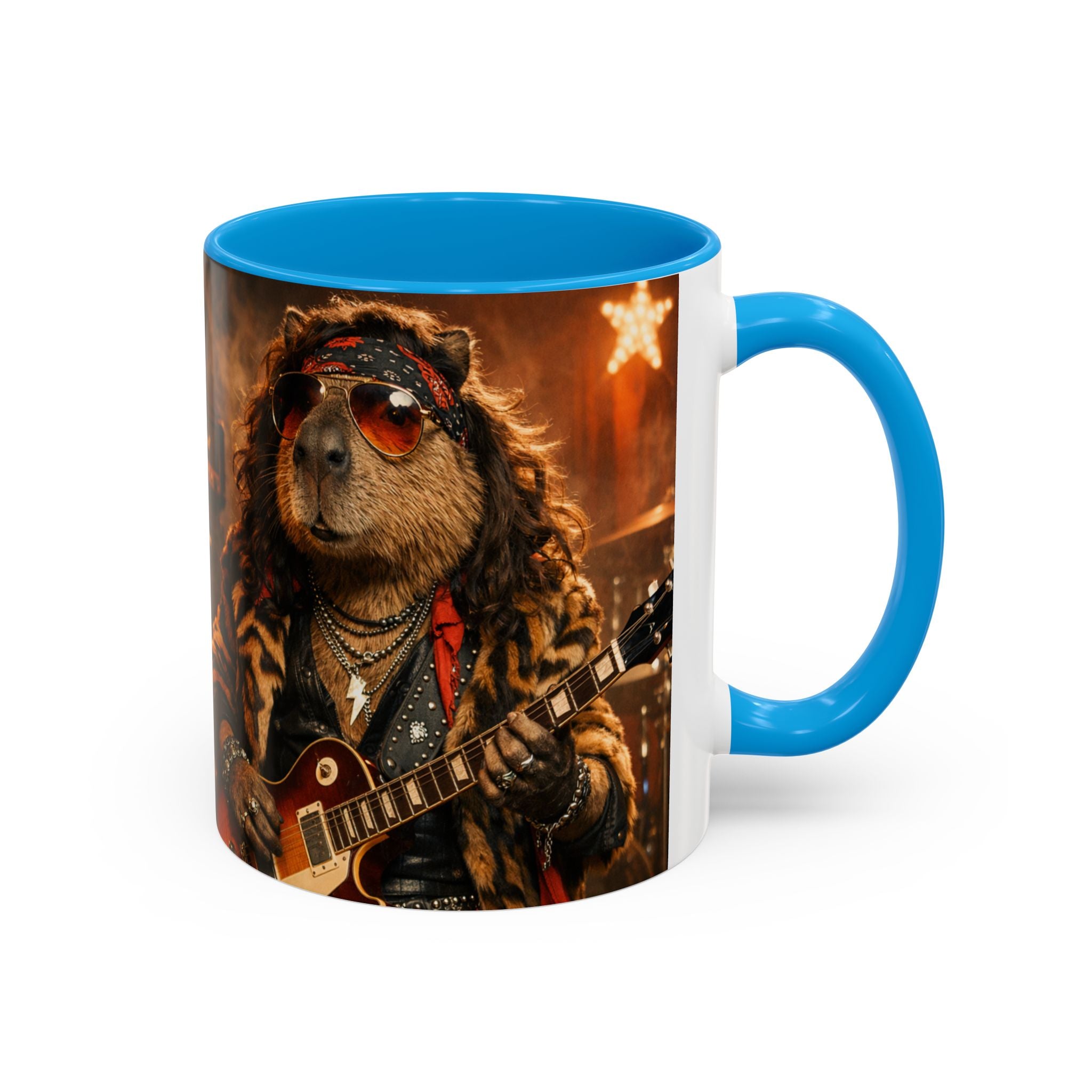 Rockstar Capybara with Guitar Mug | Color Accent Coffee Cup 11oz 15oz