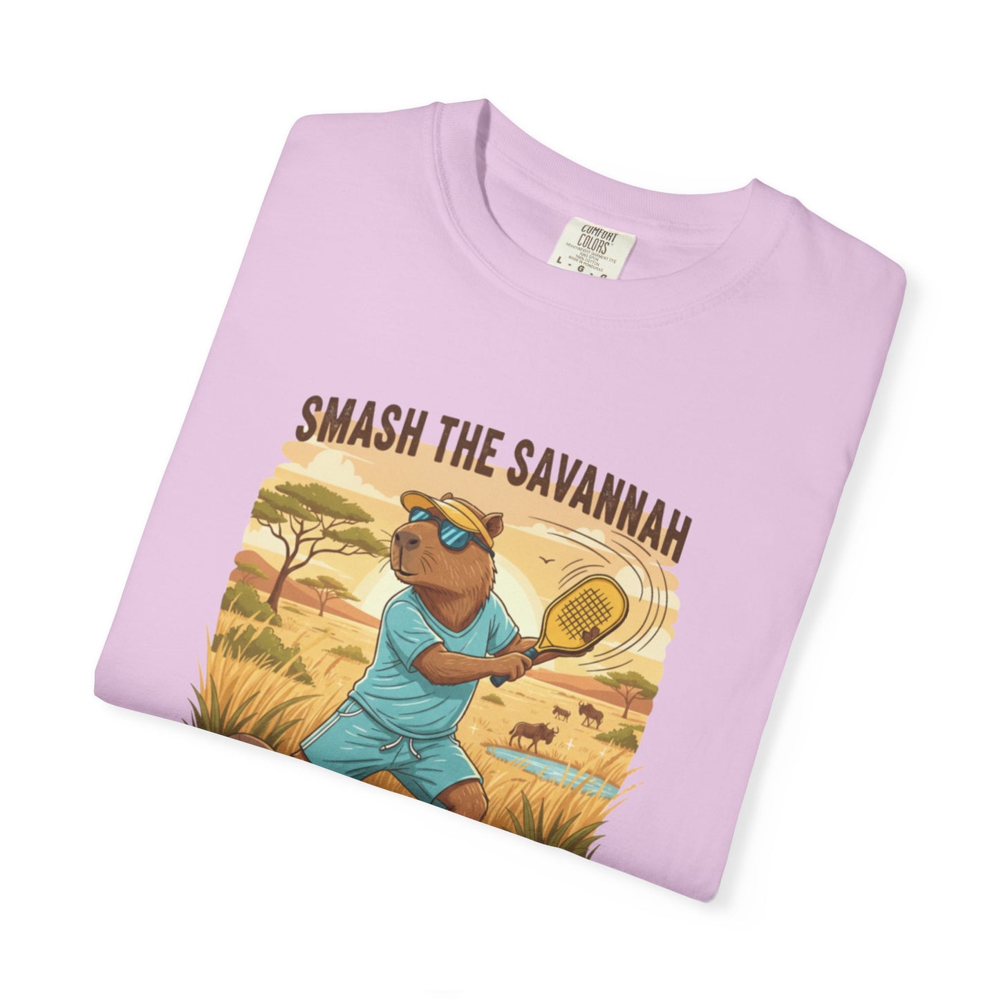 Smash the Savannah Capybara Pickleballer T-Shirt | Animal Sports Graphic Tee