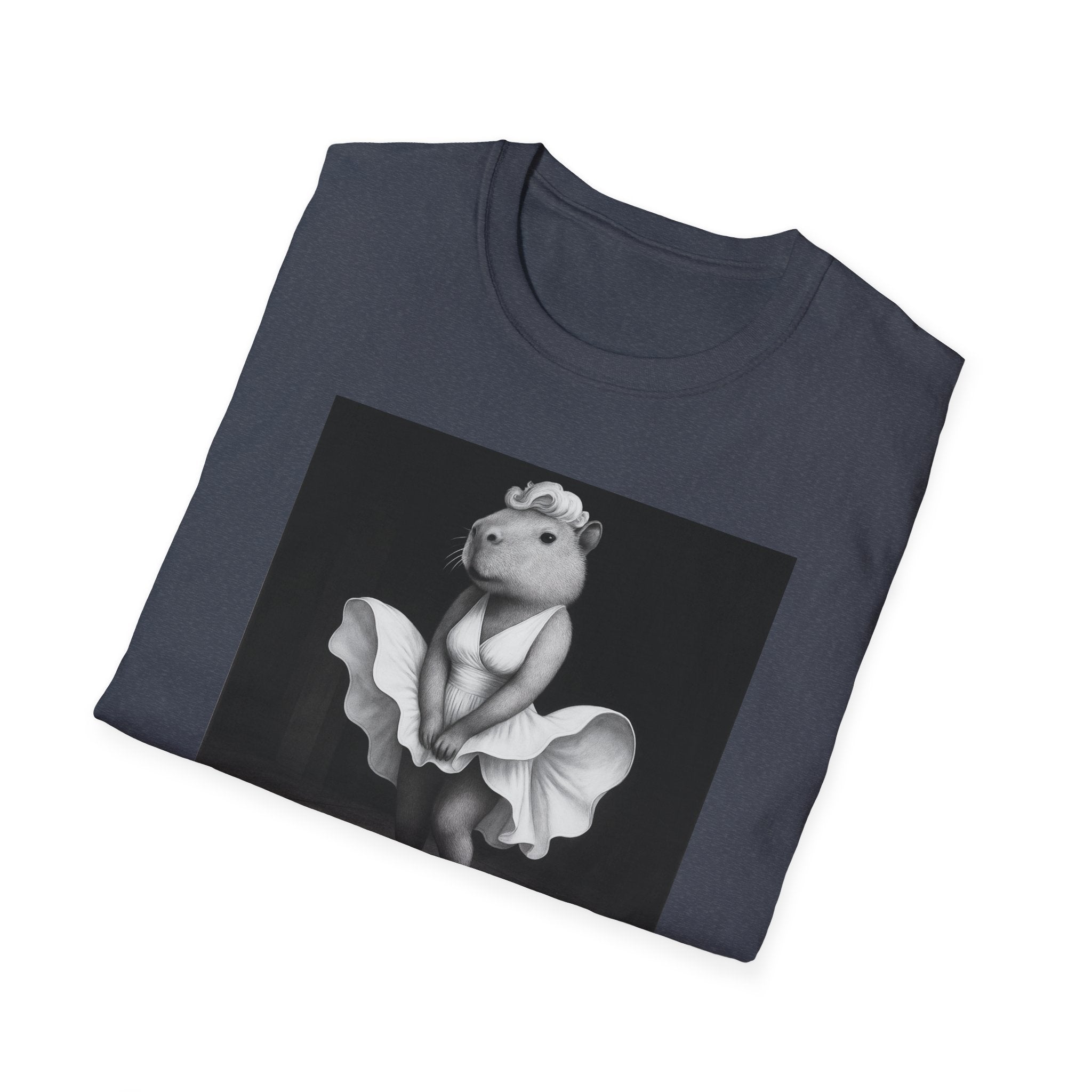 Capybara Blonde. Dress Pose T-Shirt | Retro Black & White Illustration