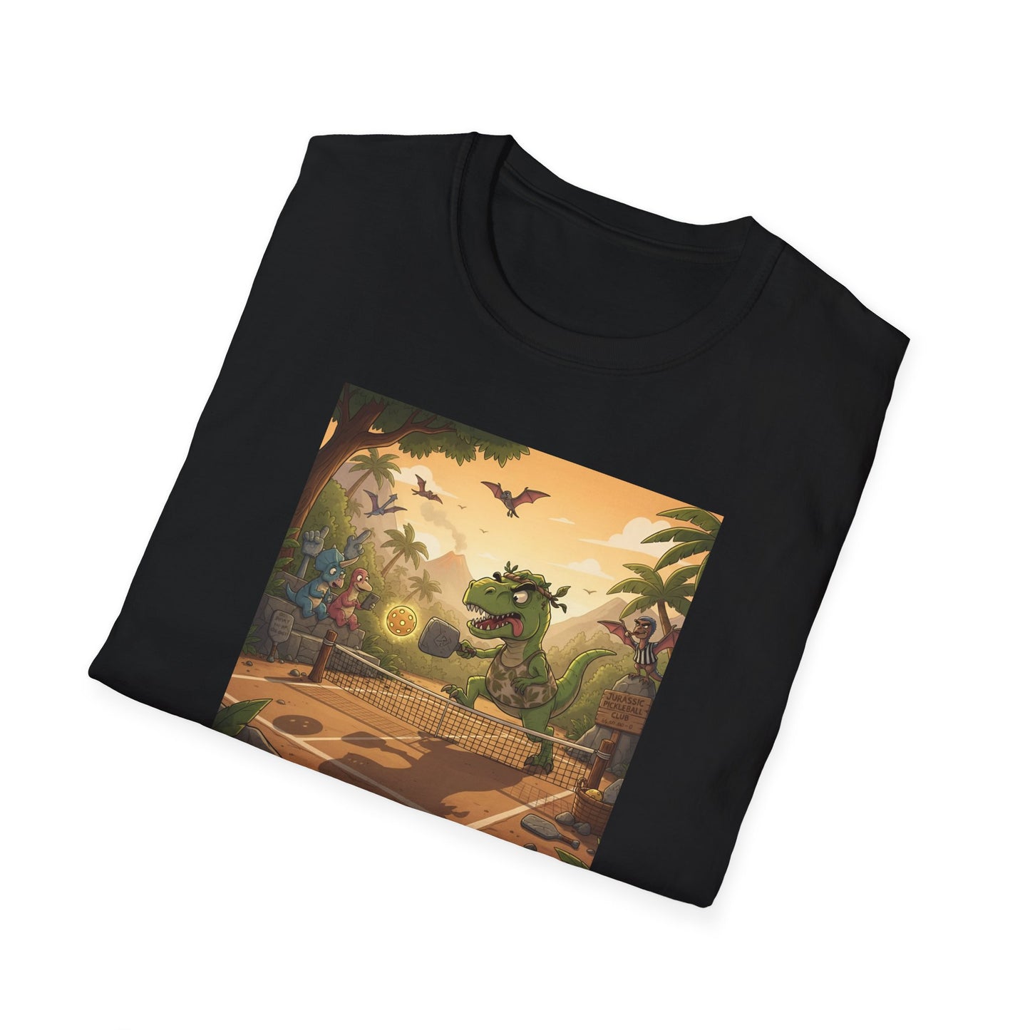 Jurassic Pickleball Club | Retro Tropical Dino Illustration T-Shirt