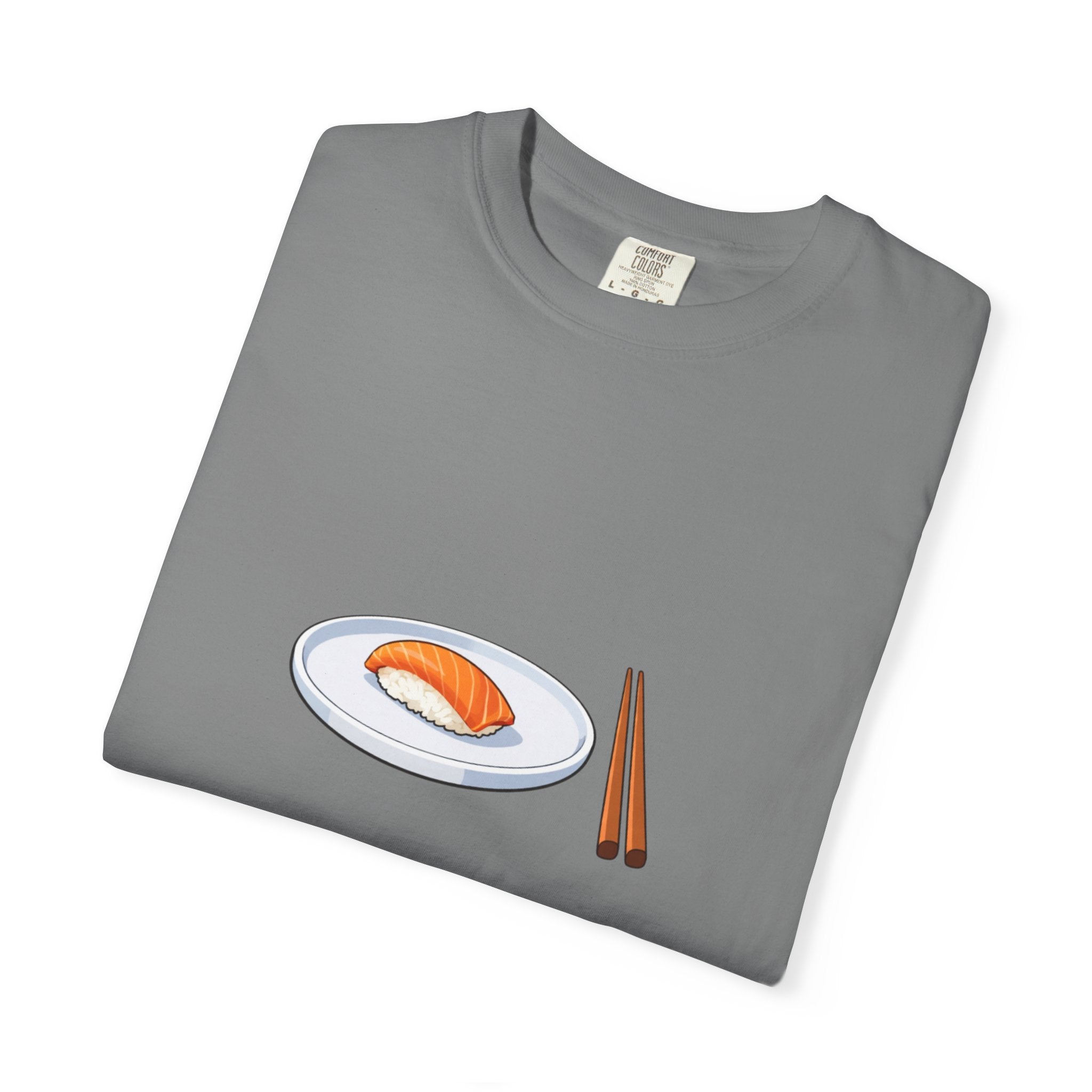 Salmon Nigiri Sushi plate with chopsticks T-shirt | sushi tee