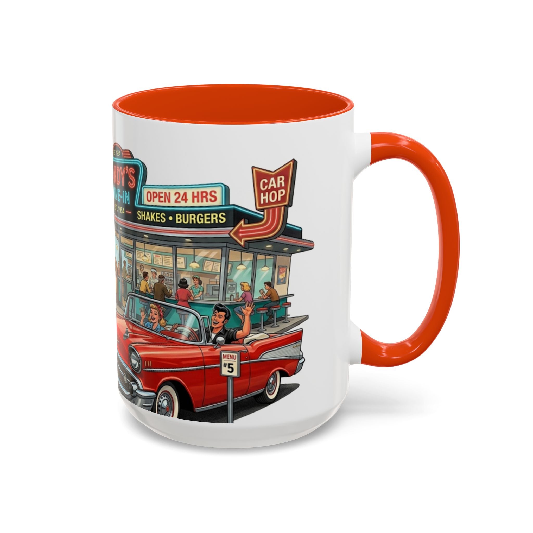 1950s Diner Scene Mug | Retro Car Hop Coffee Cup