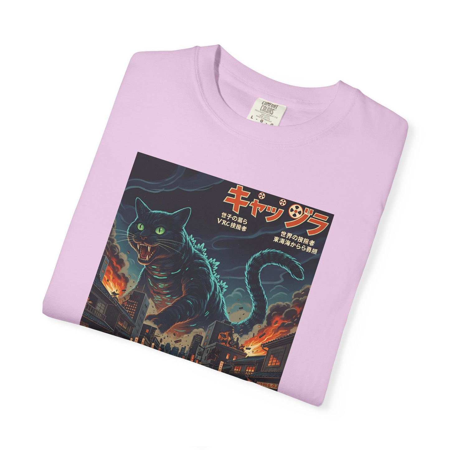 Giant Neon Cat Rampage T-Shirt | Retro City Kaiju Artwork