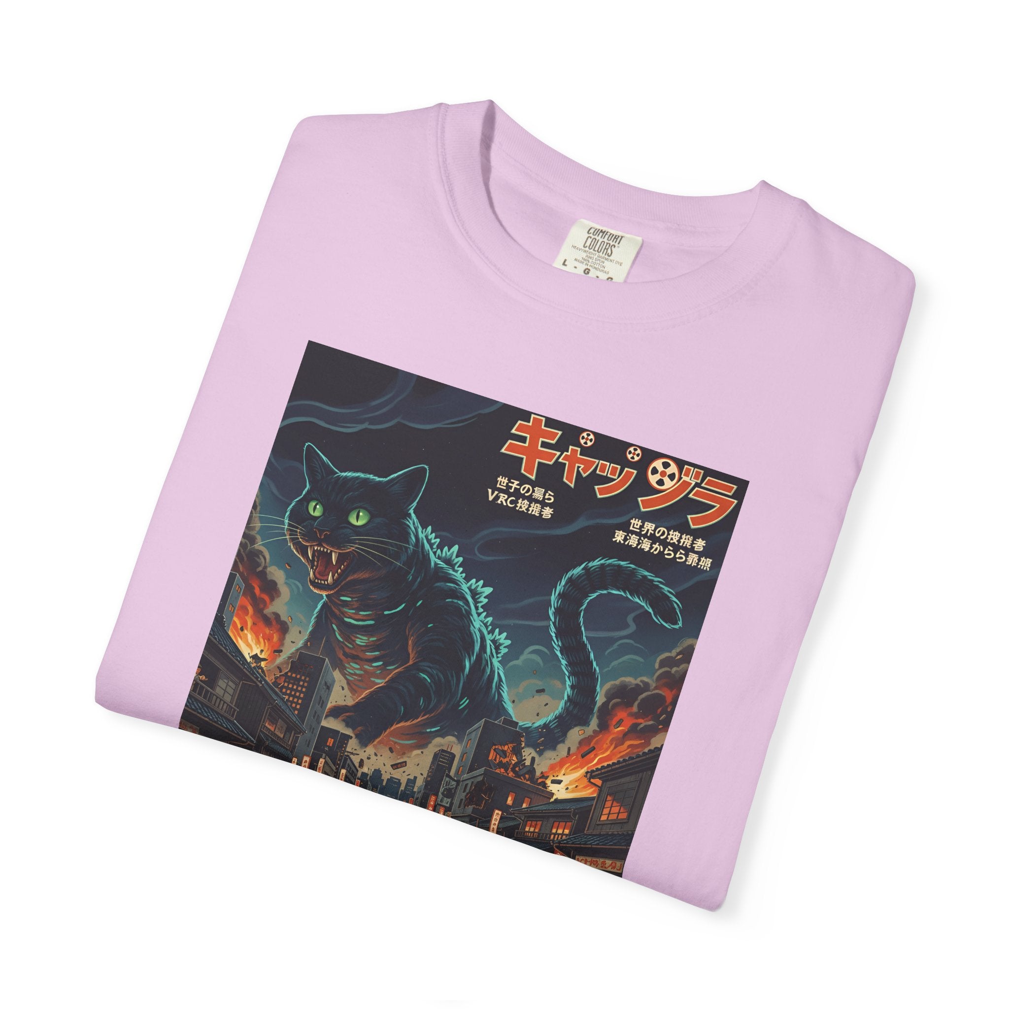 Giant Neon Cat Rampage T-Shirt | Retro City Kaiju Artwork