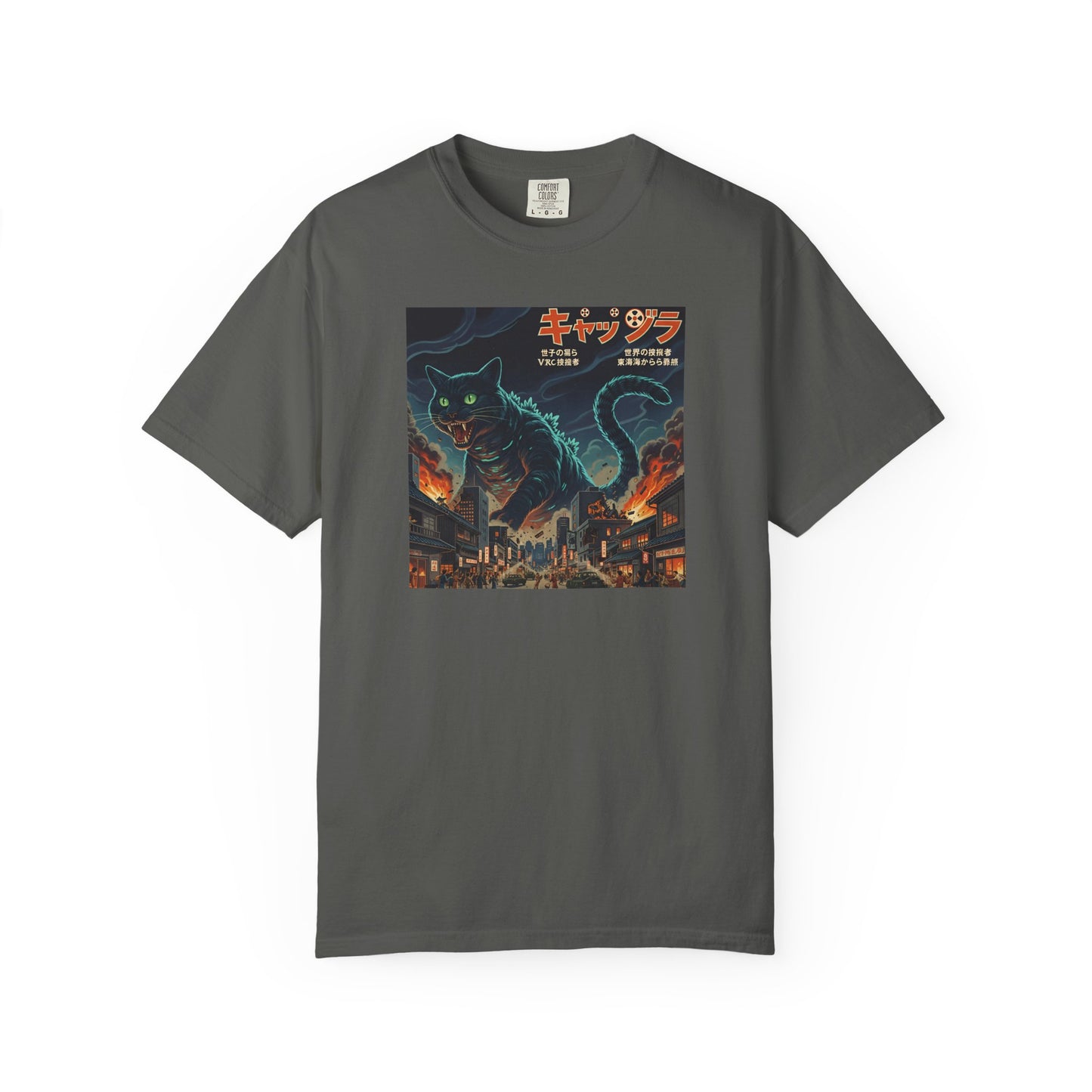 Giant Neon Cat Rampage T-Shirt | Retro City Kaiju Artwork