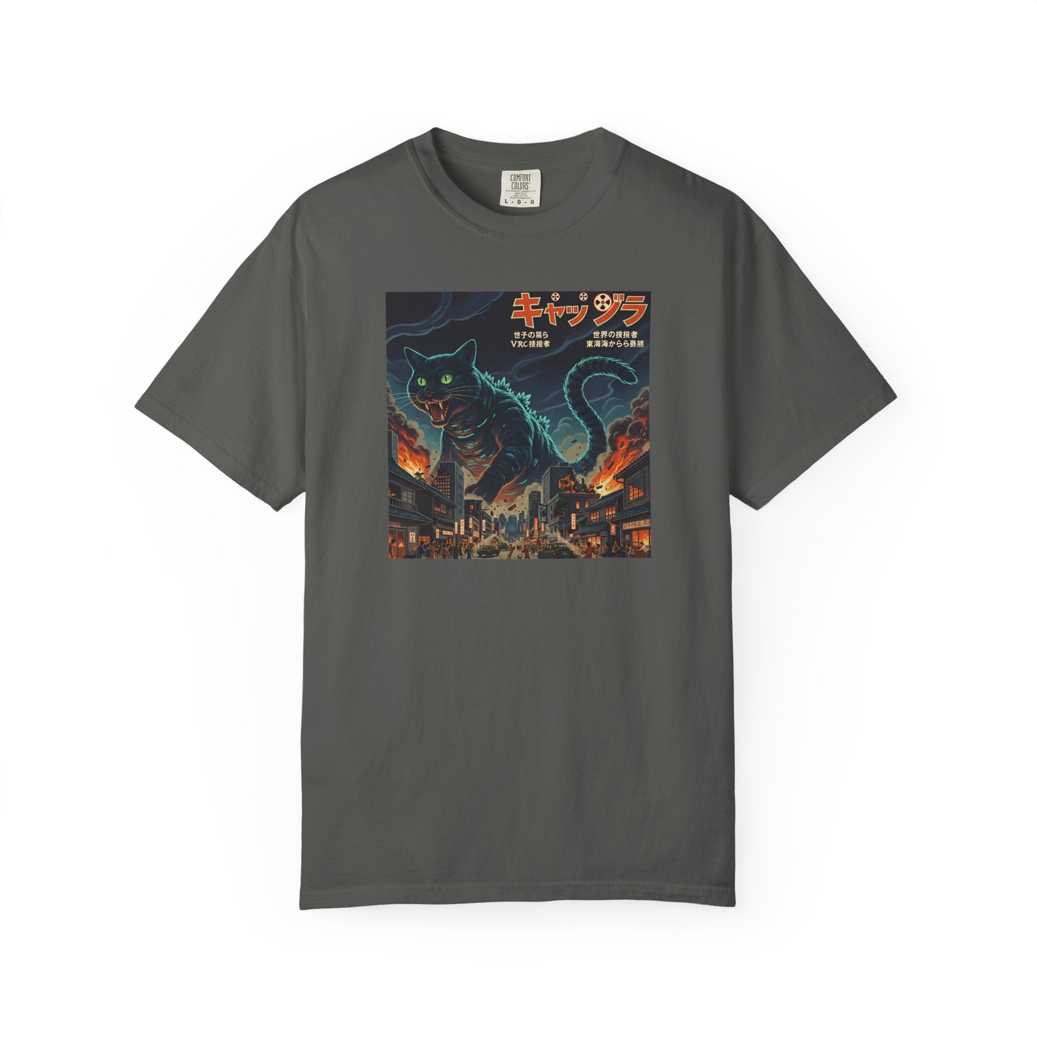 Giant Neon Cat Rampage T-Shirt | Retro City Kaiju Artwork