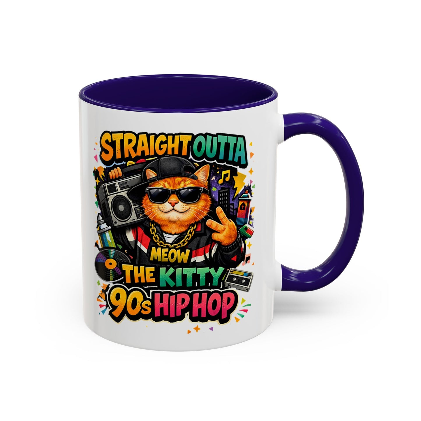 Straight Outta Meow The Kitty 90s Hip Hop Mug | Color Accent