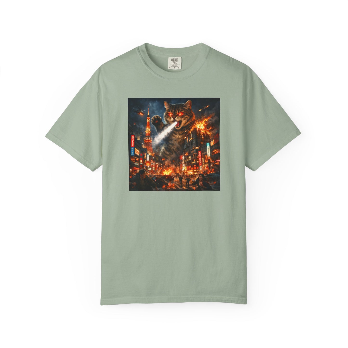 Giant Catzilla Kaiju Rampage T-Shirt | Neon City Monster Battle