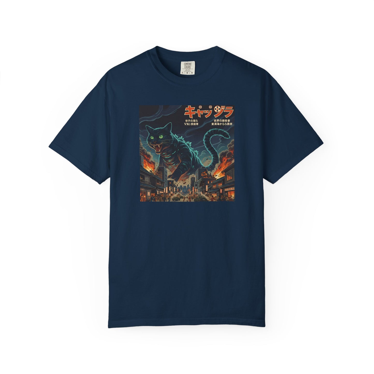 Giant Neon Cat Rampage T-Shirt | Retro City Kaiju Artwork