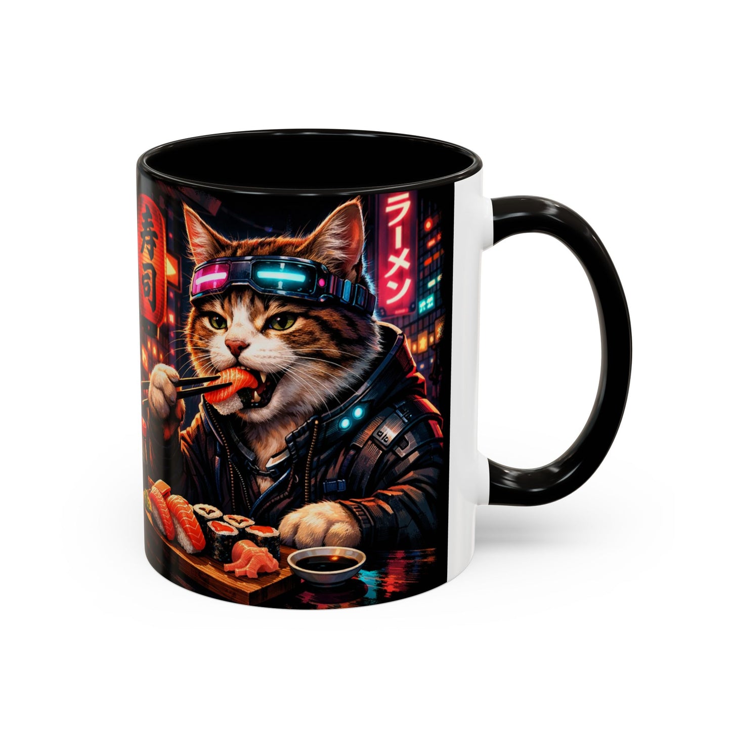 Cyberpunk Sushi Cat Mug | 11oz 15oz Ceramic Coffee Cup