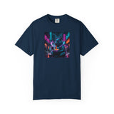 Neon Cyberpunk Capybara Cityscape T-Shirt | Futuristic Night Street Art