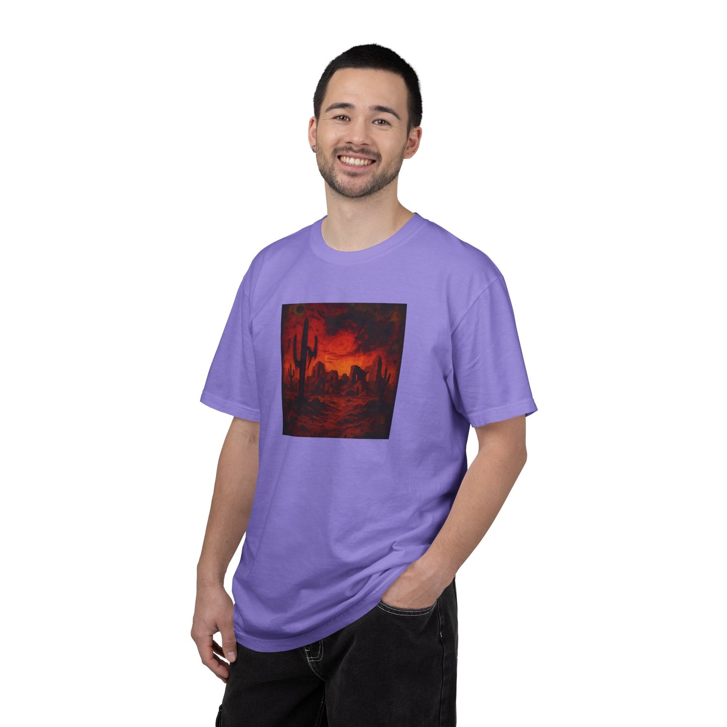 Red Desert Sunset T-shirt | Cactus Landscape, Moody Western Scene