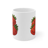Floral Strawberries Mug | Hand-Drawn Fruit Illustration, Kitchen Ceramic Coffee Cup