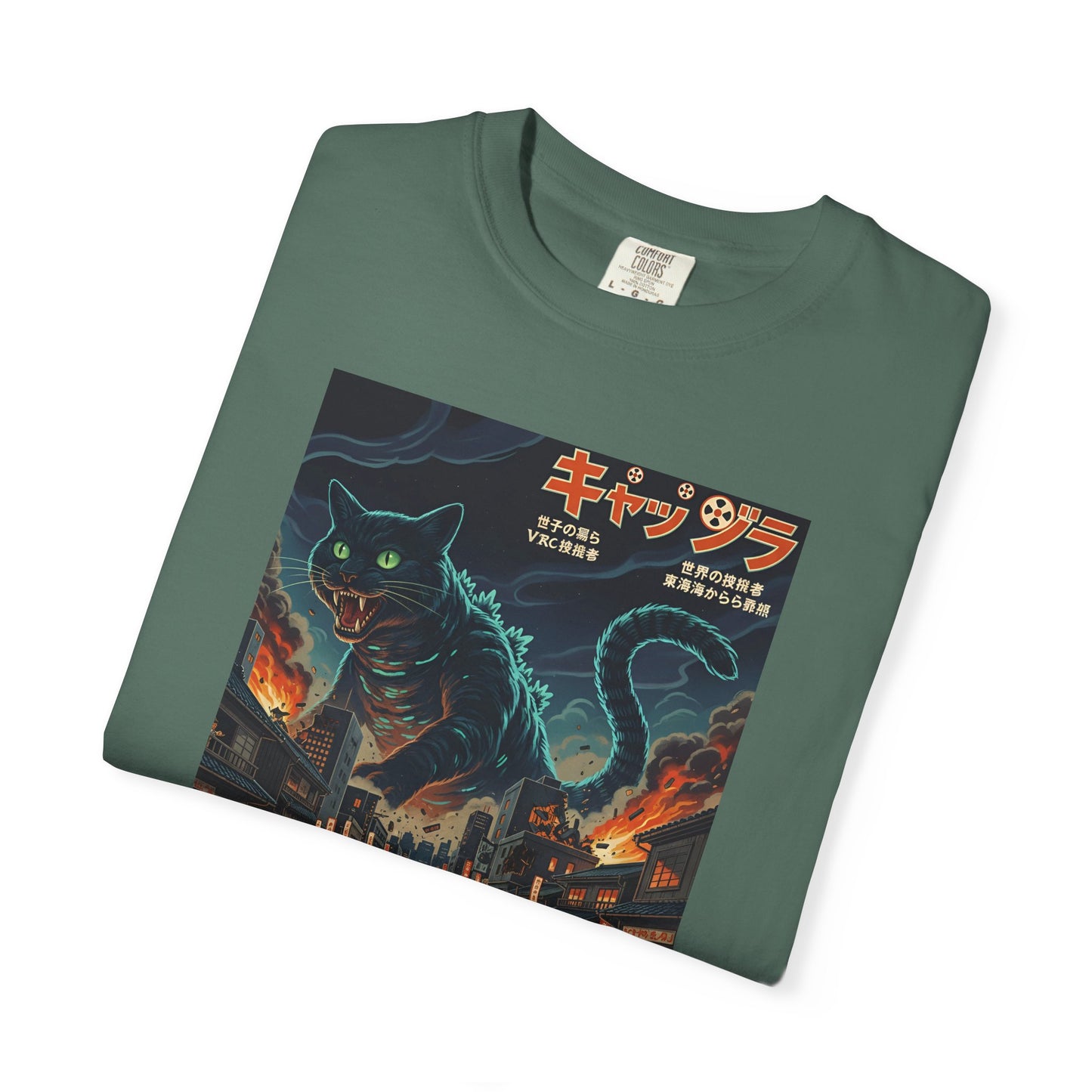 Giant Neon Cat Rampage T-Shirt | Retro City Kaiju Artwork