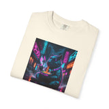 Neon Cyberpunk Capybara Cityscape T-Shirt | Futuristic Night Street Art