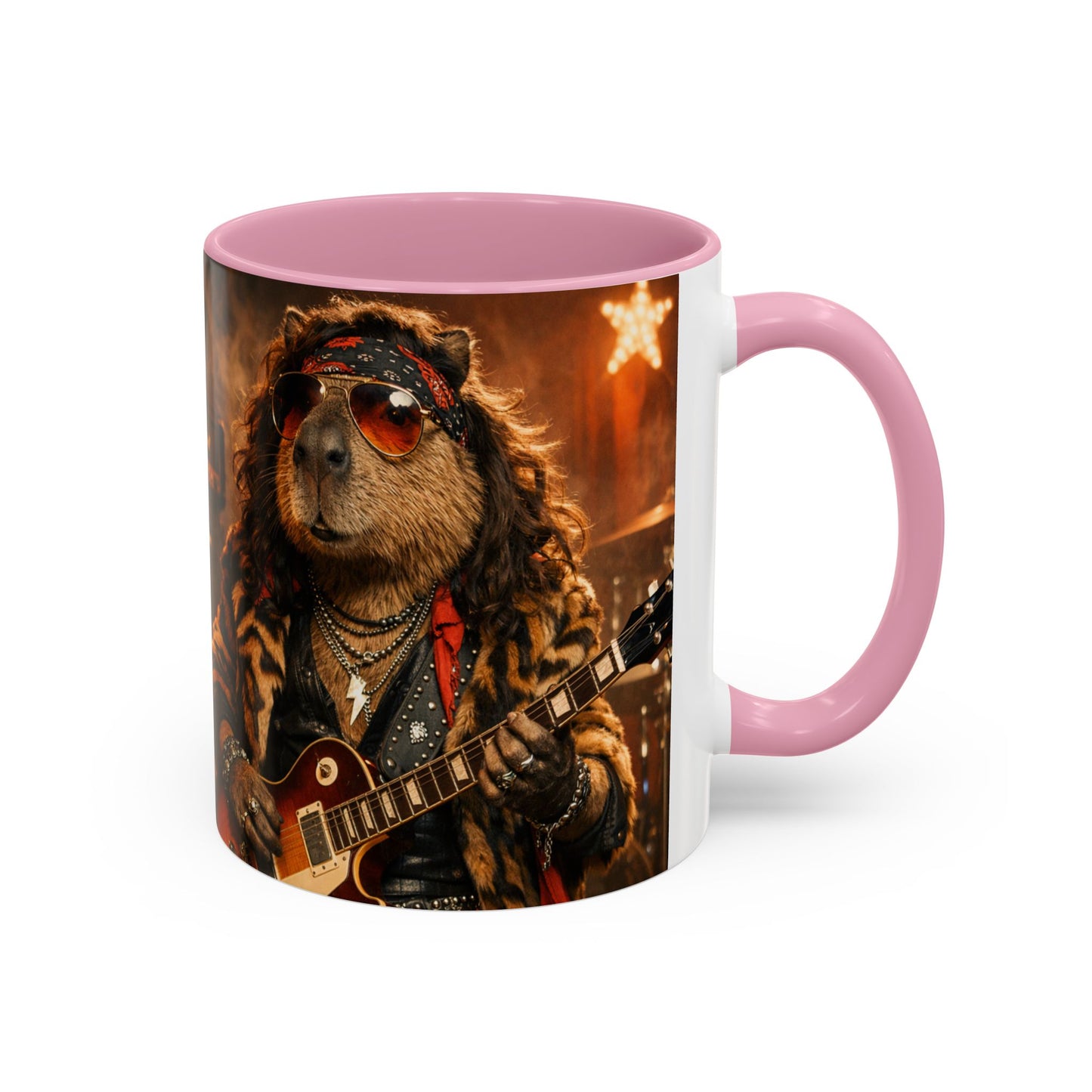 Rockstar Capybara with Guitar Mug | Color Accent Coffee Cup 11oz 15oz