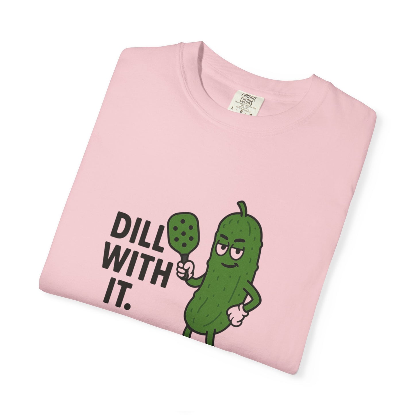Dill With It Pickle Character T-shirt | Funny Vegan Food Pun Tee