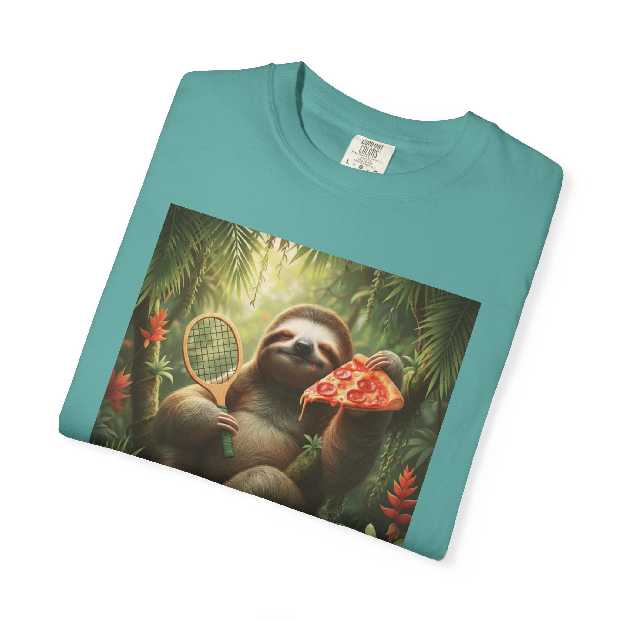 Sloth with Pizza and Pickleball Racket T-shirt | Eat Sleep Drink Repeat