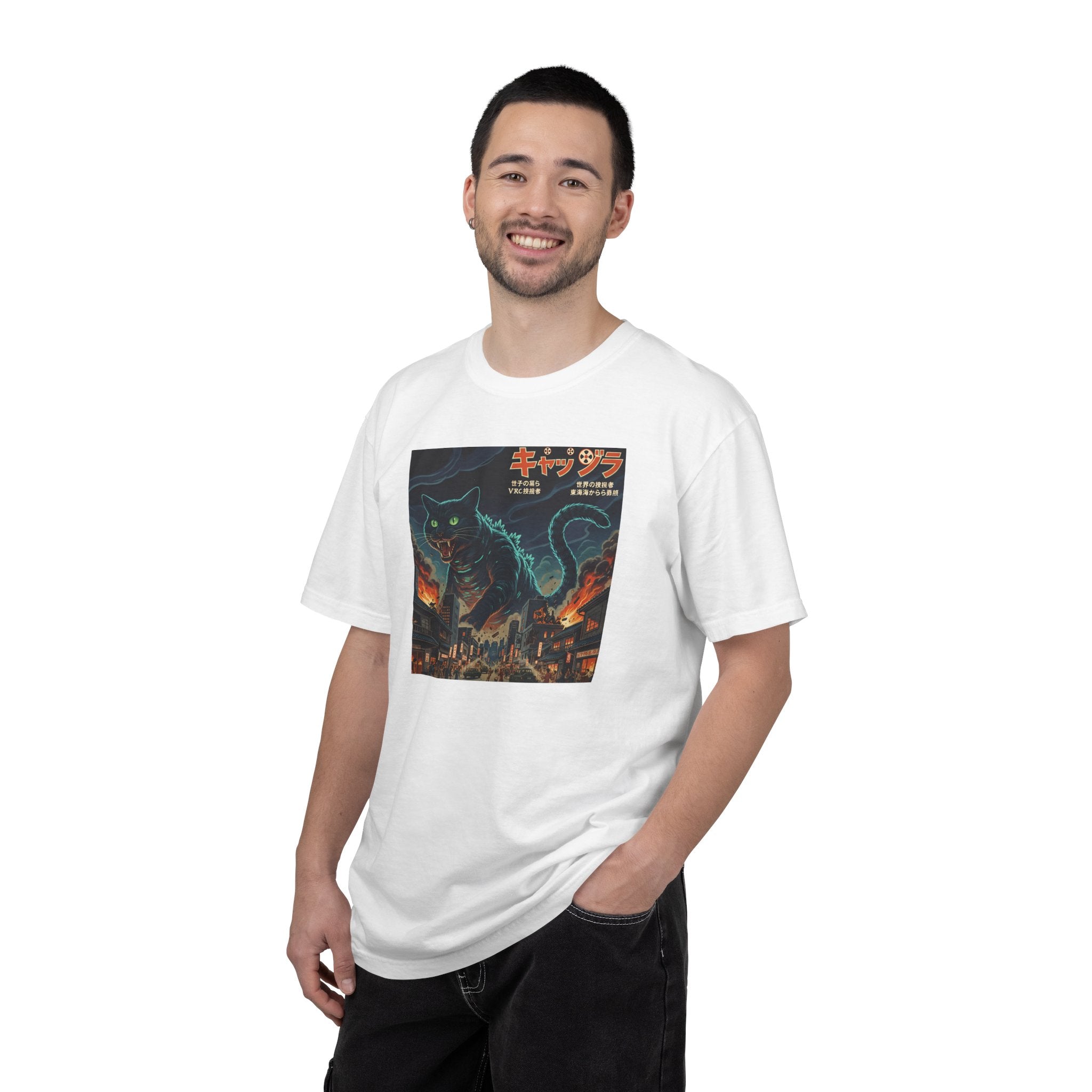 Giant Neon Cat Rampage T-Shirt | Retro City Kaiju Artwork