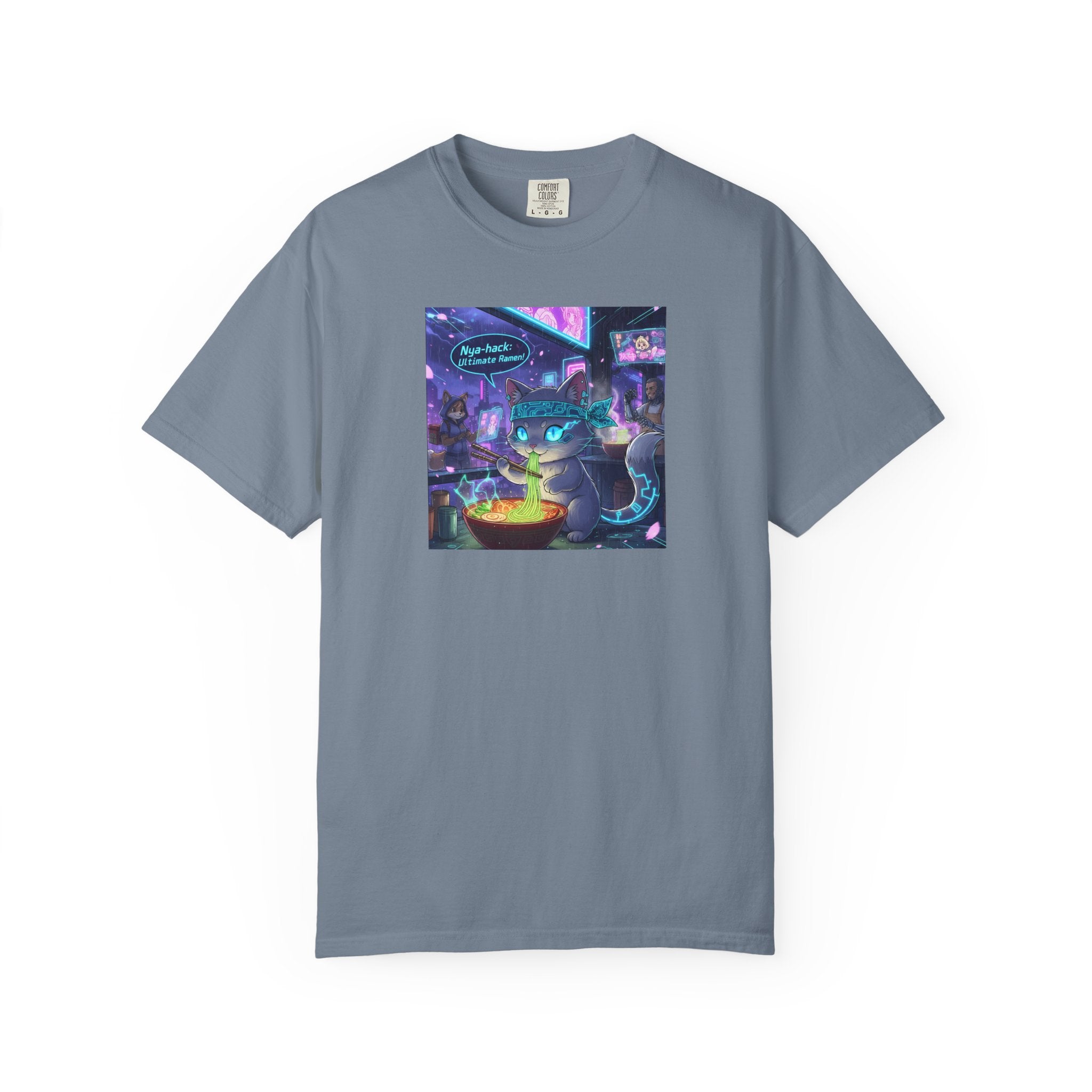 Cyberpunk Cat T-shirt | Neon Magic Potion Street Scene