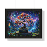 Celestial Magical Bonsai Tree Art Print, Fantasy Galaxy Tree of Life Wall Decor, Glowing Zen Garden Poster, Whimsical Mythical Landscape Art