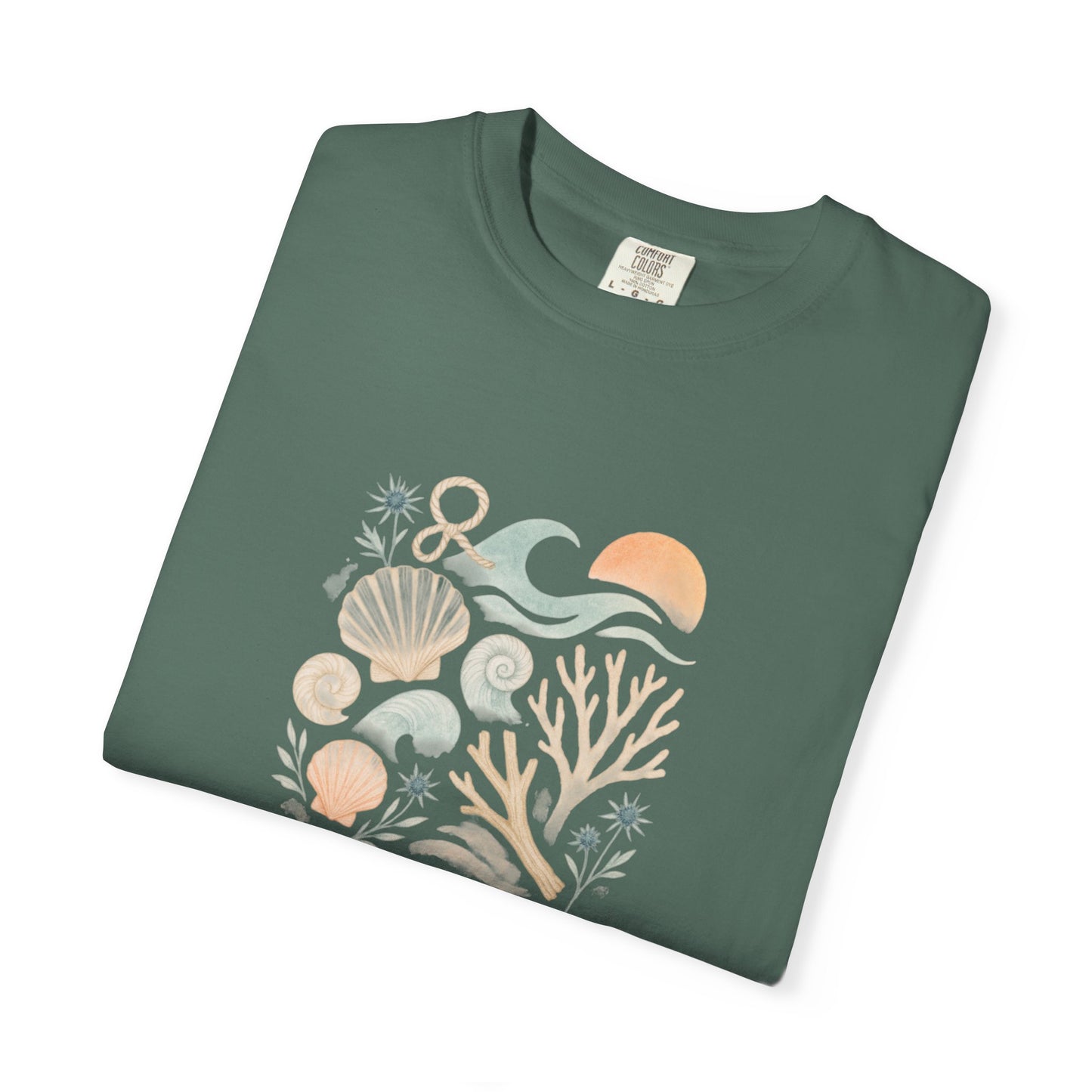Coastal Seashells and Coral T-Shirt | Beach Wave Sunset Art