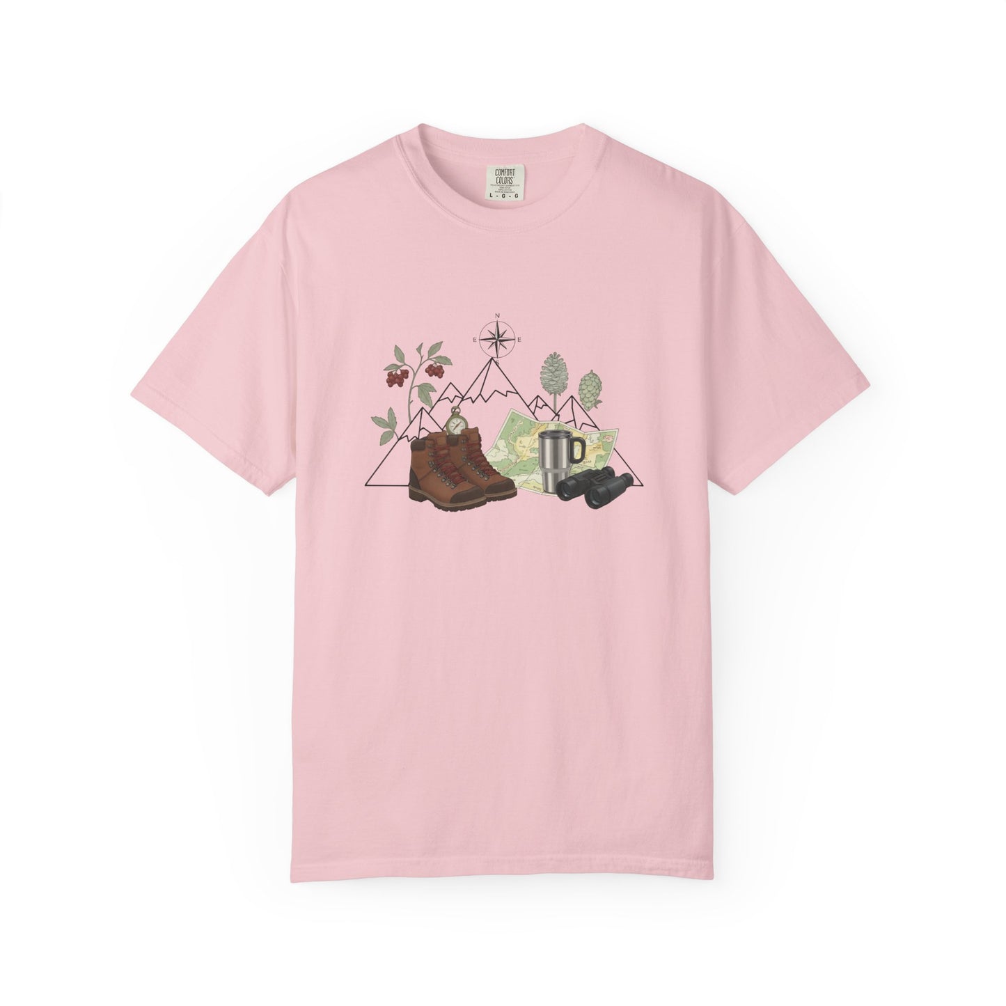 Camping Mountain Outdoors Graphic T-shirt | Hiking Boots Trees Flowers