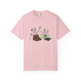 Camping Mountain Outdoors Graphic T-shirt | Hiking Boots Trees Flowers