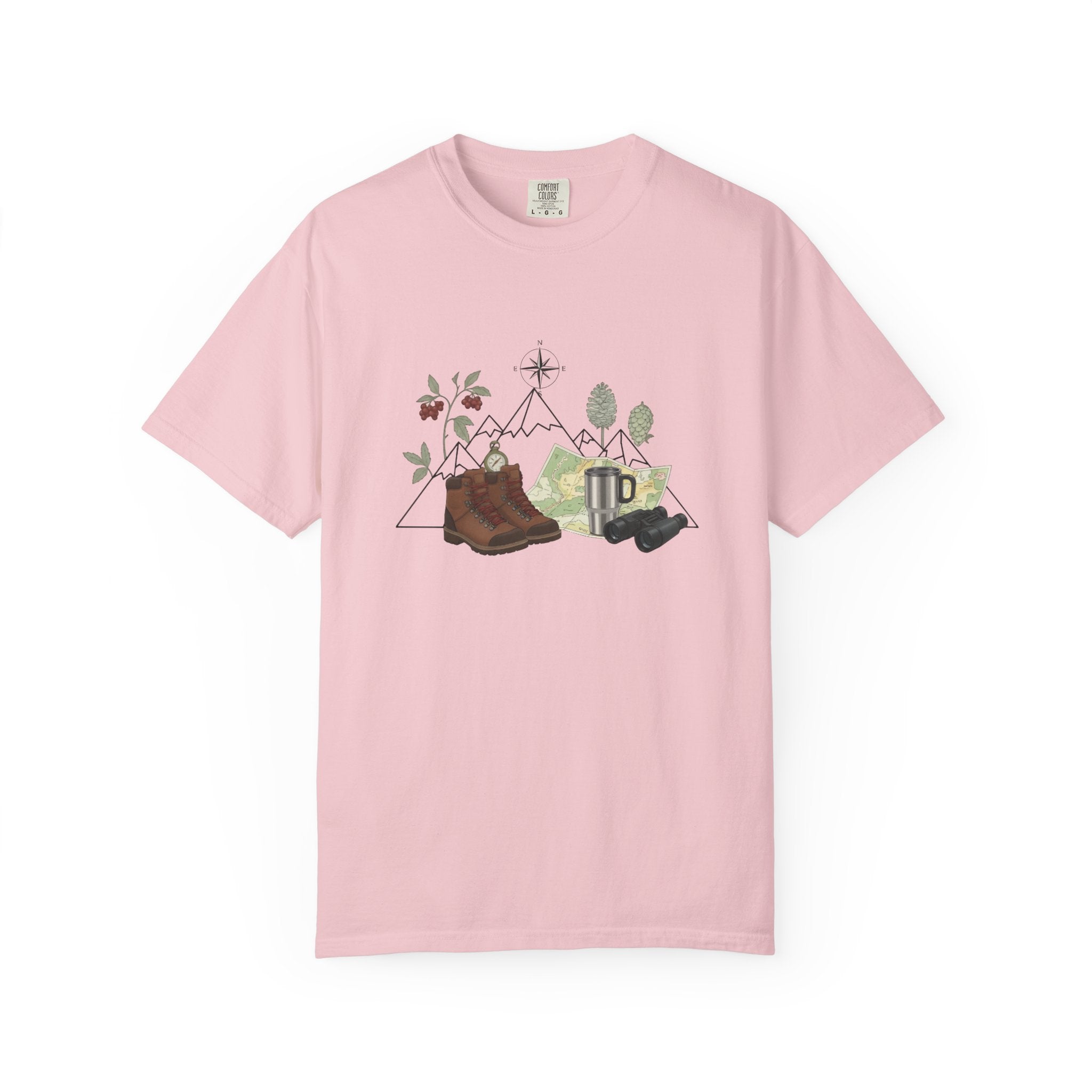 Camping Mountain Outdoors Graphic T-shirt | Hiking Boots Trees Flowers