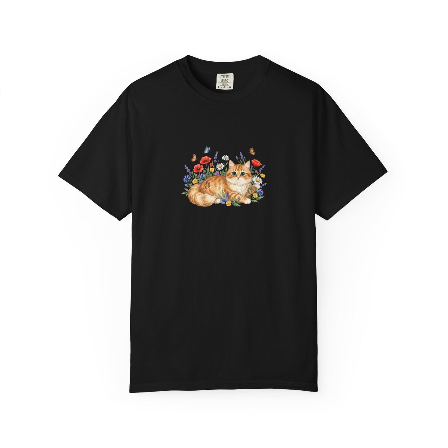 Orange Tabby Cat with Wildflowers T-Shirt | Floral Cat Tee
