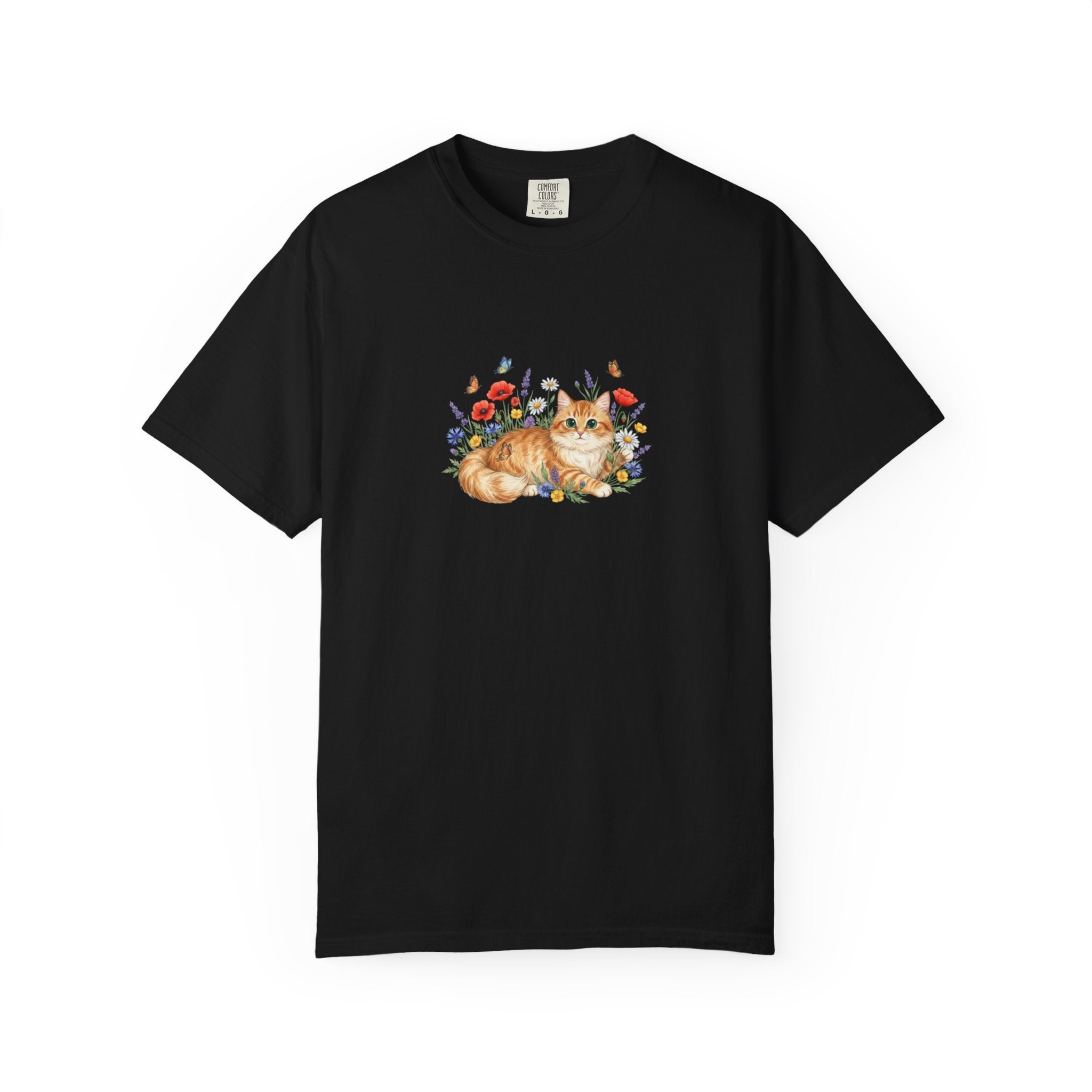 Orange Tabby Cat with Wildflowers T-Shirt | Floral Cat Tee