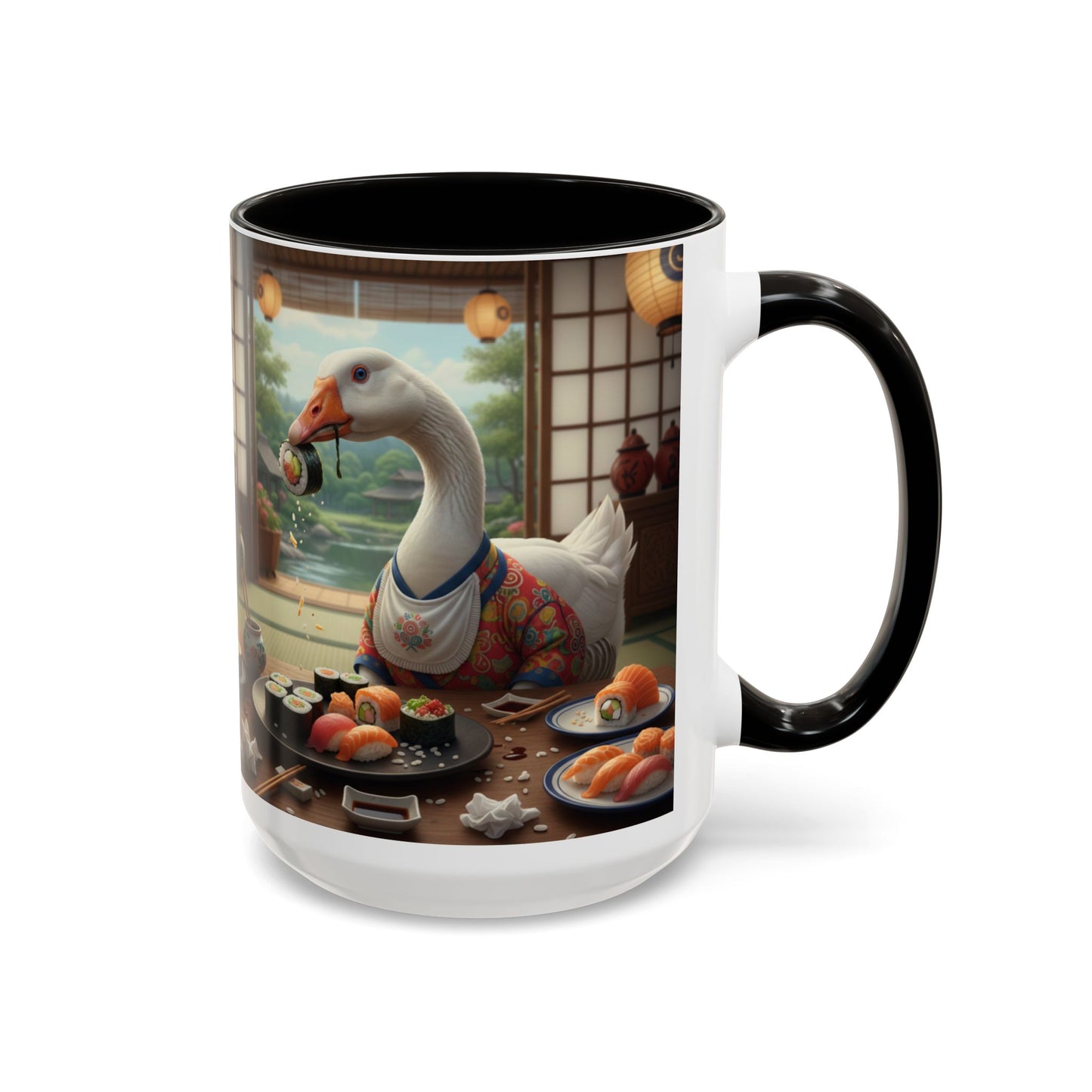 Goose with Sushi Mug | Japanese Tea Room Illustration