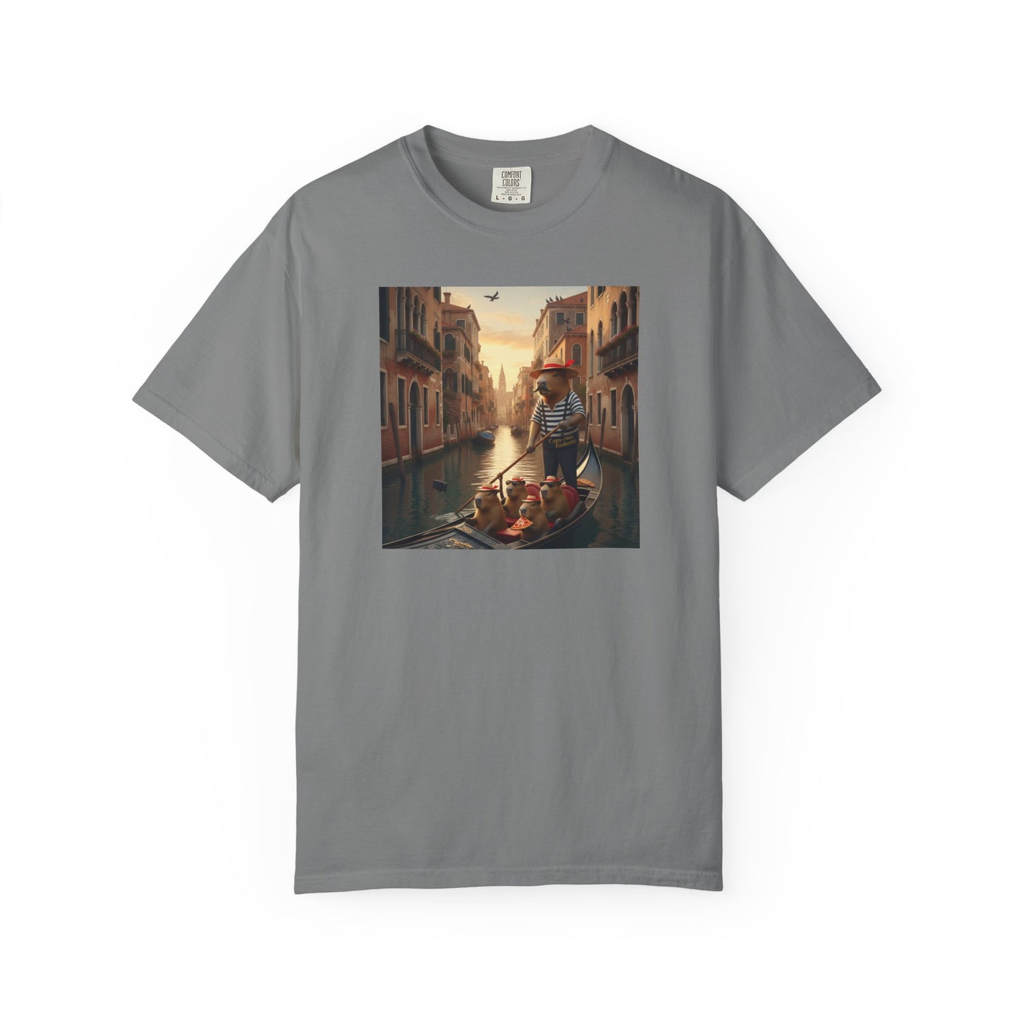 Capybara Venice Gondola Sunset T-shirt | Scenic Canal Travel Art