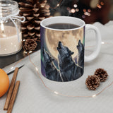 Howling 3 Wolves Moon Mug | Full Moon Night Sky, Aurora