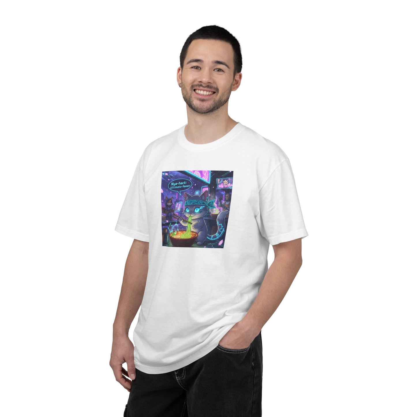Cyberpunk Cat T-shirt | Neon Magic Potion Street Scene